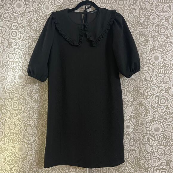 Zara Ruffle Black Dress Medium - Picture 1 of 4